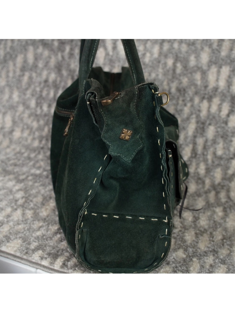 Rare Tylie Malibu Western Suded Leather Hand Bag Purse Green Stitching Hunting - Picture 5 of 14